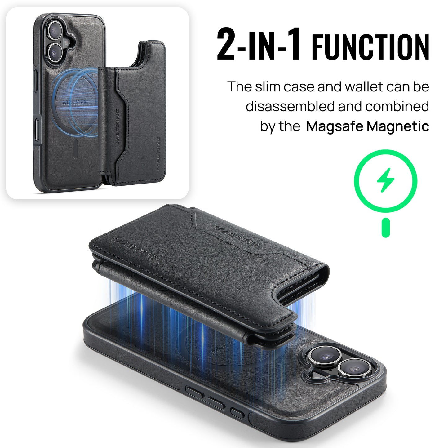Movessira 2 in 1 Magnetic Leather Wallet Case for iPhone