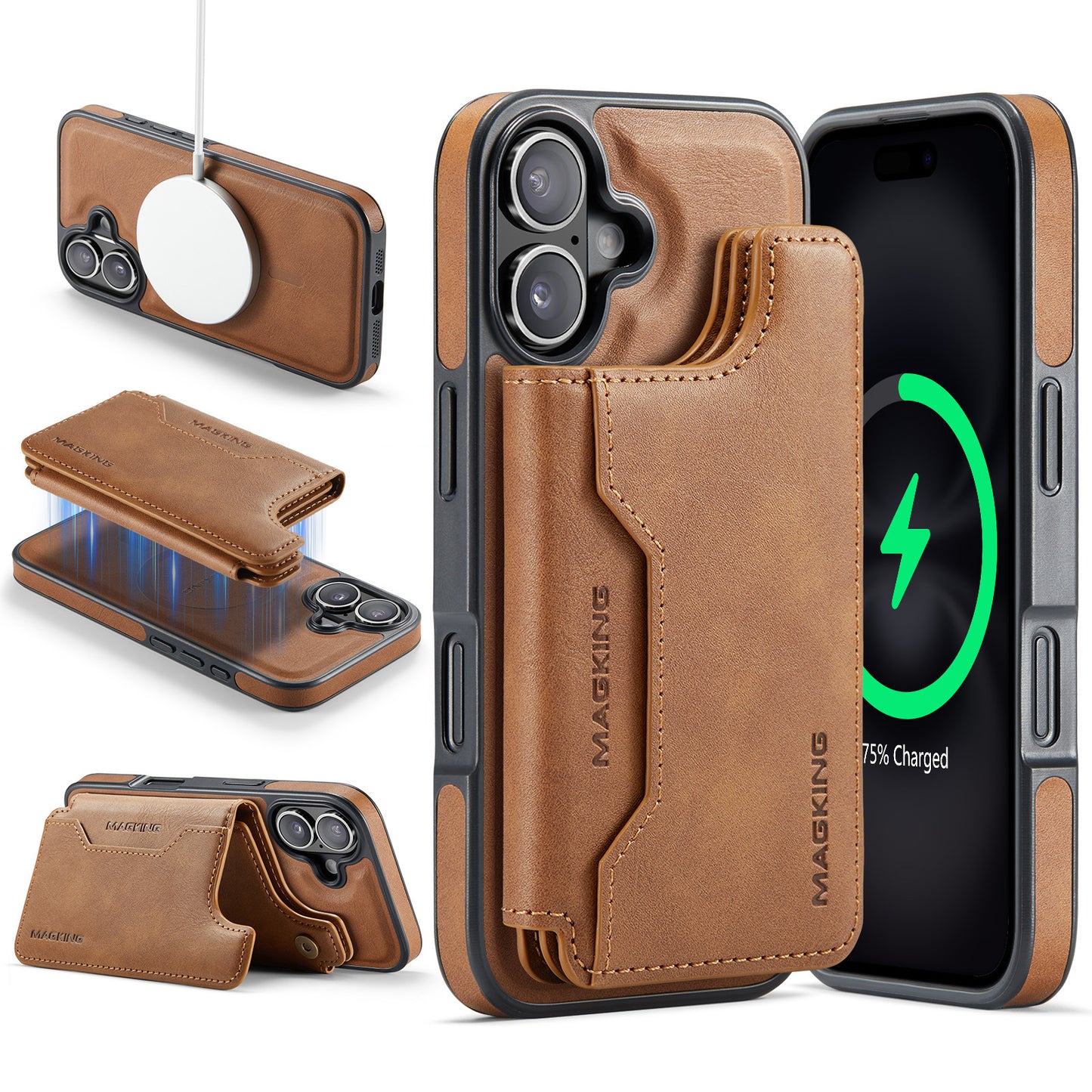 Movessira 2 in 1 Magnetic Leather Wallet Case for iPhone