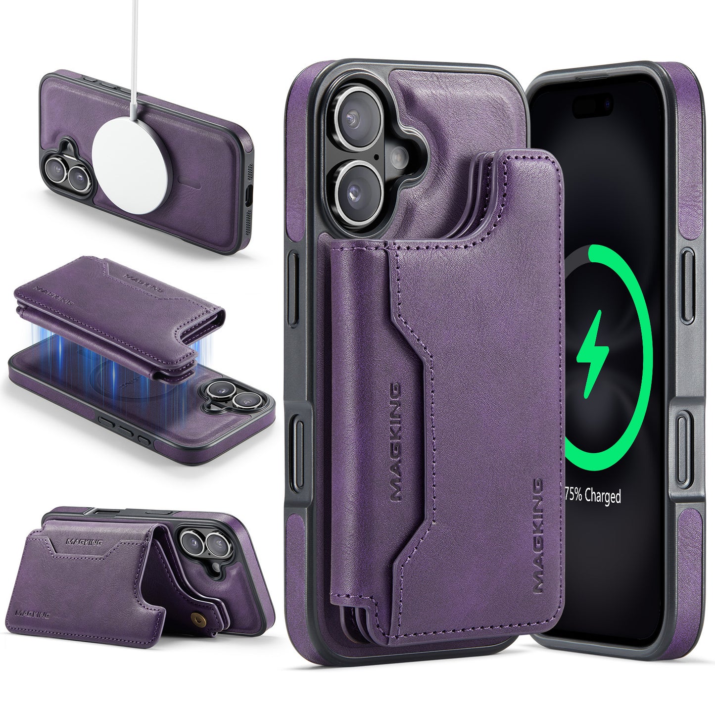 Movessira 2 in 1 Magnetic Leather Wallet Case for iPhone