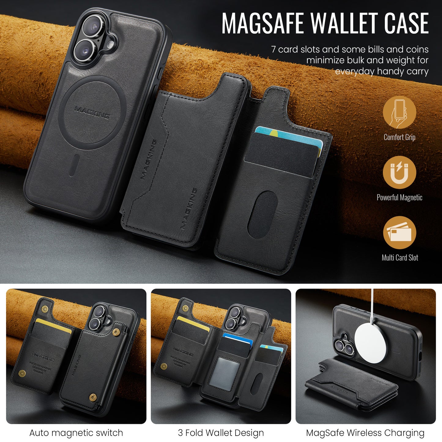 Movessira 2 in 1 Magnetic Leather Wallet Case for iPhone