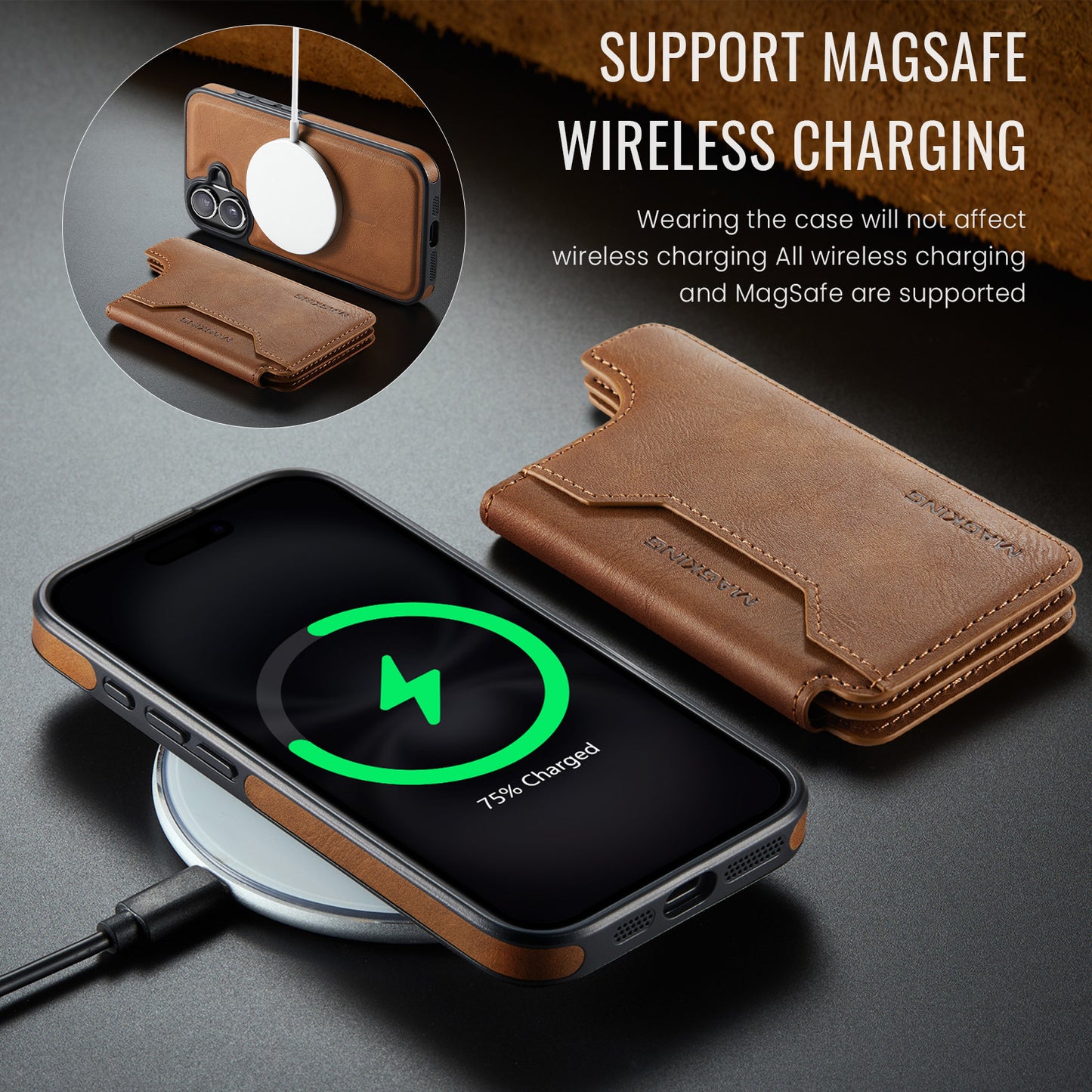 Movessira 2 in 1 Magnetic Leather Wallet Case for iPhone