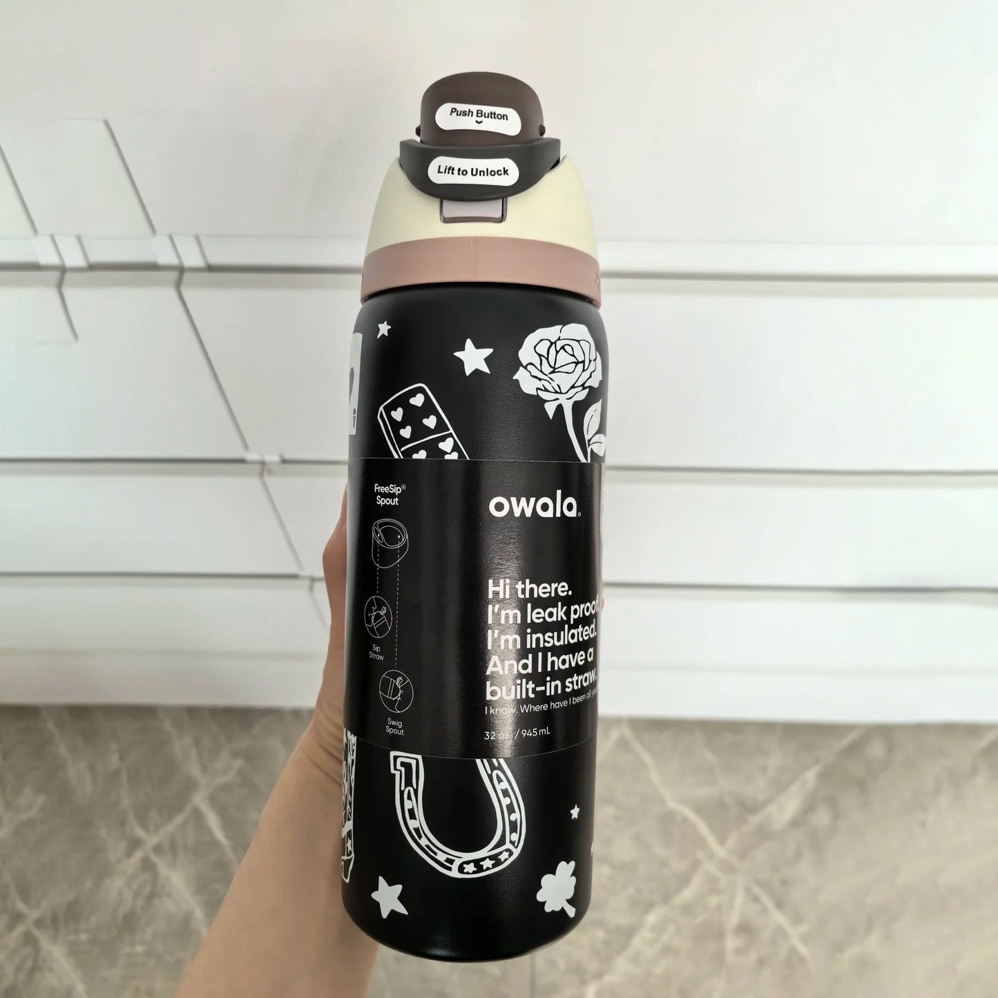Movessira® Insulated Stainless Steel Water Bottle with Straw-32oz
