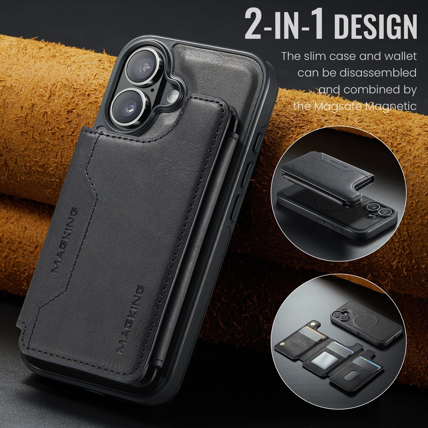 Movessira 2 in 1 Magnetic Leather Wallet Case for iPhone