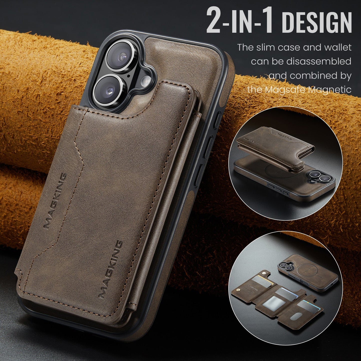 Movessira 2 in 1 Magnetic Leather Wallet Case for iPhone