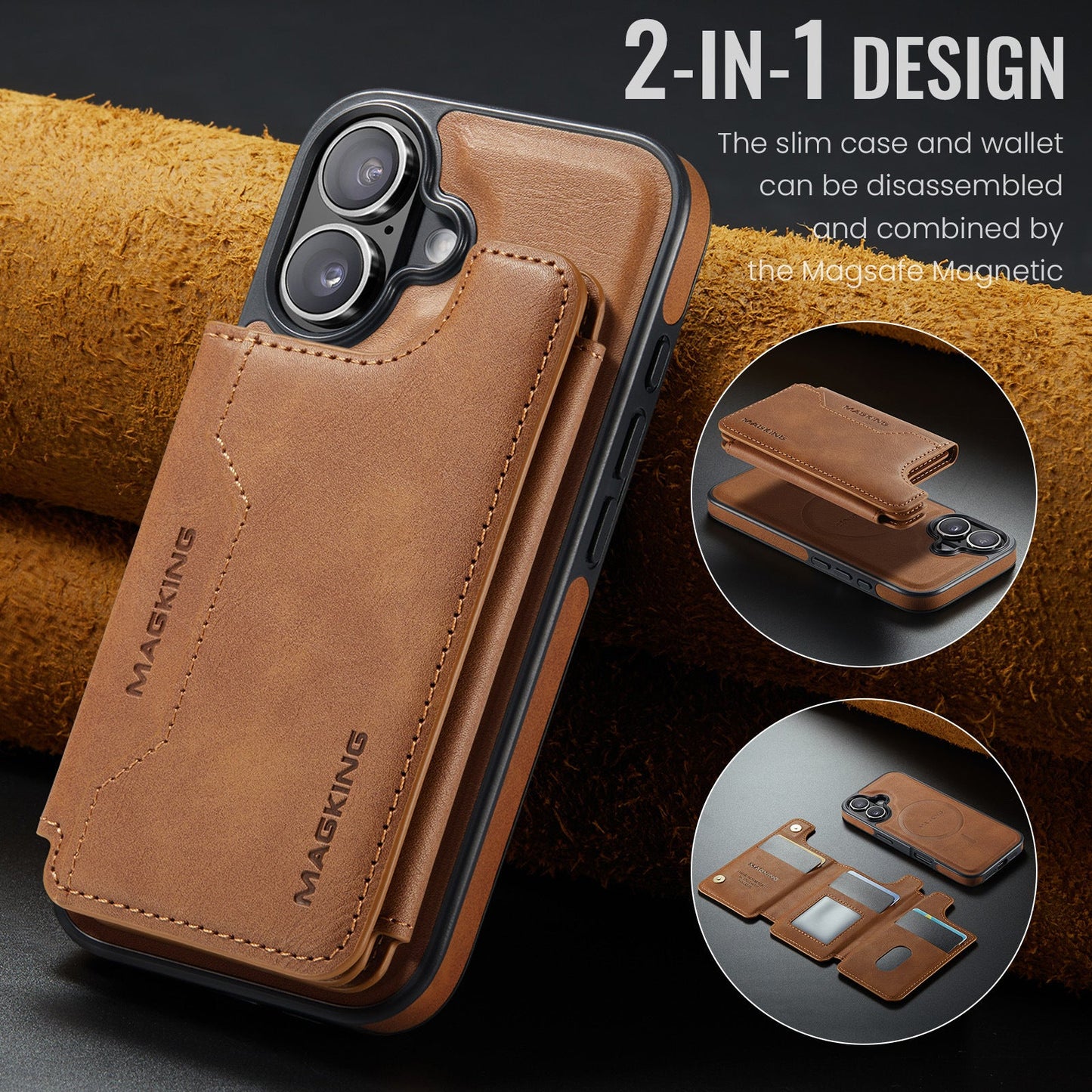 Movessira 2 in 1 Magnetic Leather Wallet Case for iPhone