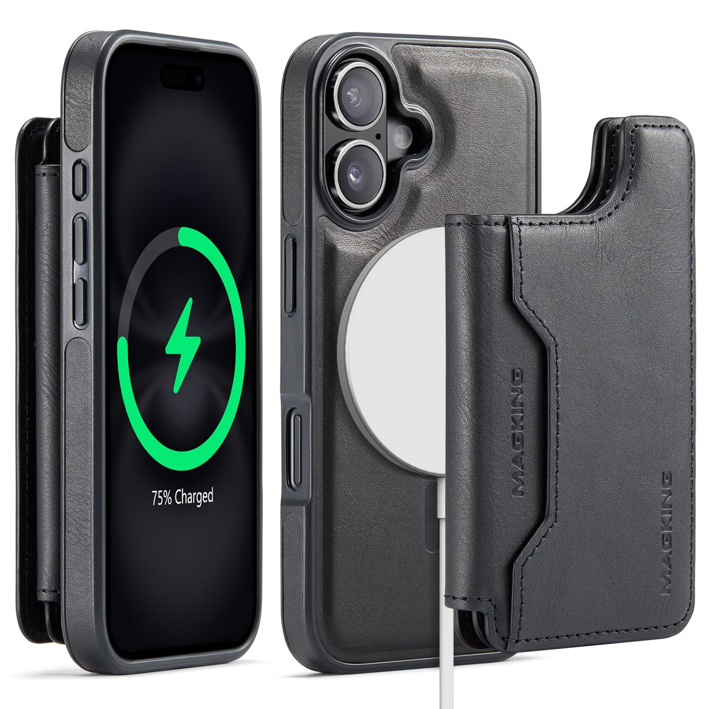 Movessira 2 in 1 Magnetic Leather Wallet Case for iPhone