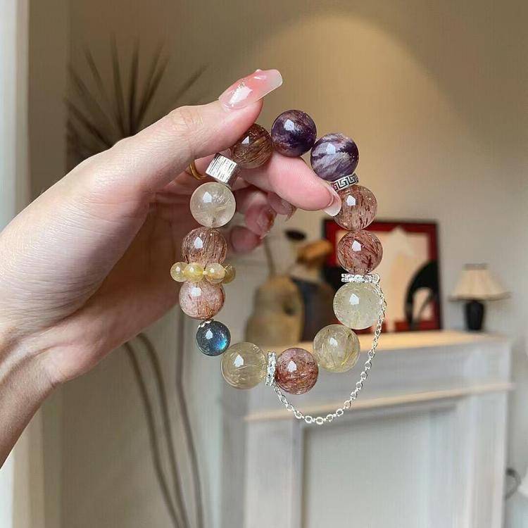 Movessira® Cosmic Guardian Bracelet – Amethyst Phantom, Rutilated Quartz & Black Golden Super Seven