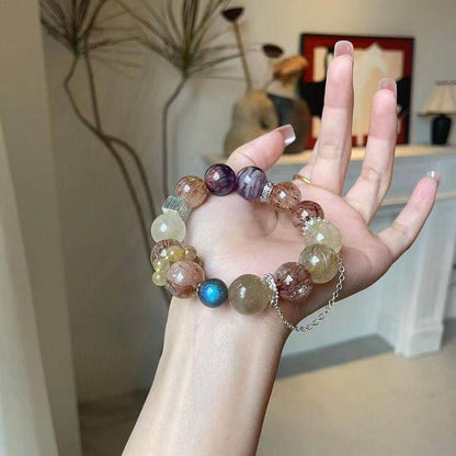 Movessira® Cosmic Guardian Bracelet – Amethyst Phantom, Rutilated Quartz & Black Golden Super Seven