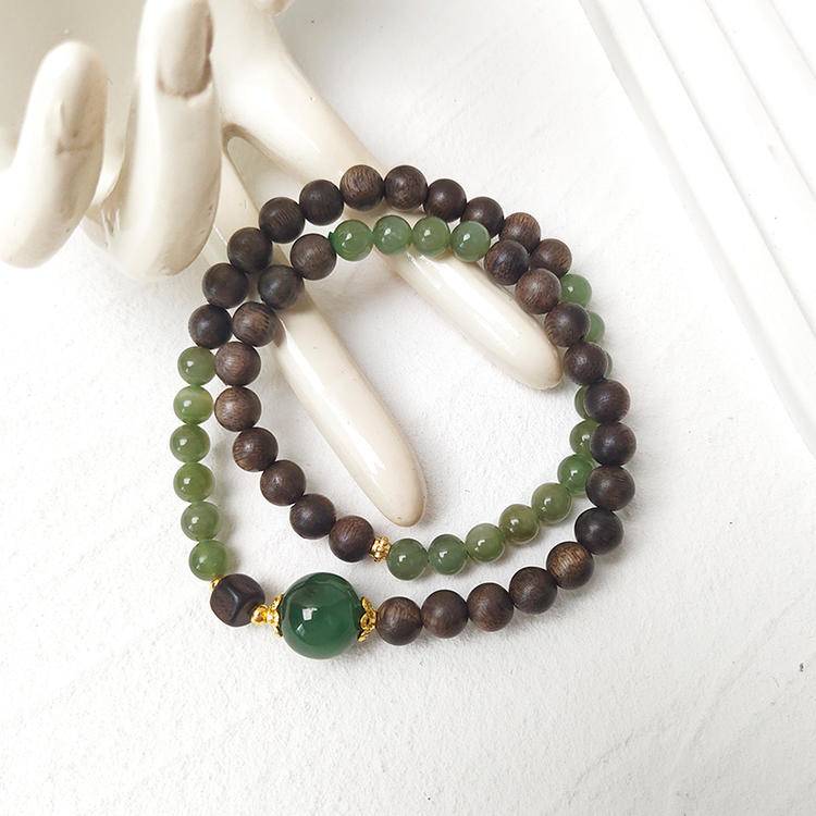 Movessira® Tranquil Balance Bracelet – Jade & Agarwood Double Wrap