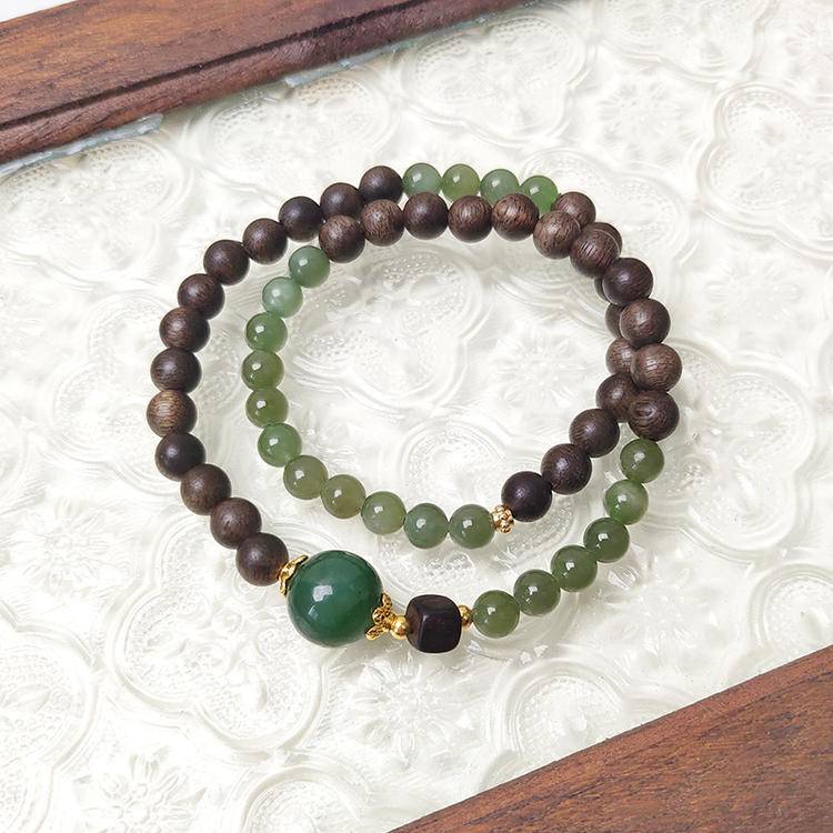 Movessira® Tranquil Balance Bracelet – Jade & Agarwood Double Wrap