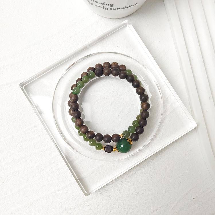 Movessira® Tranquil Balance Bracelet – Jade & Agarwood Double Wrap