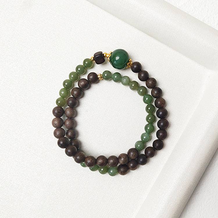 Movessira® Tranquil Balance Bracelet – Jade & Agarwood Double Wrap