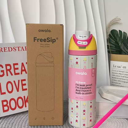 Movessira® Insulated Stainless Steel Water Bottle with Straw-32oz